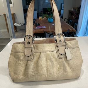 Coach Cream Pebbled Leather Satchel Bag